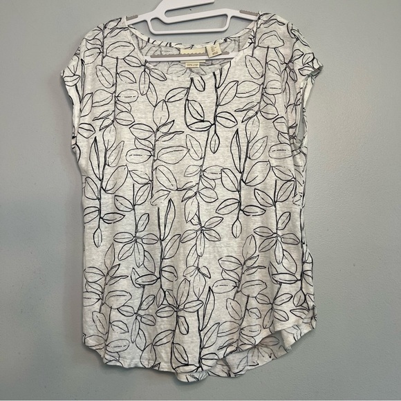 Cynthia Rowley Womens 100% Linen T Shirt Leaves White Sz L Basic Lightweight - Picture 1 of 9